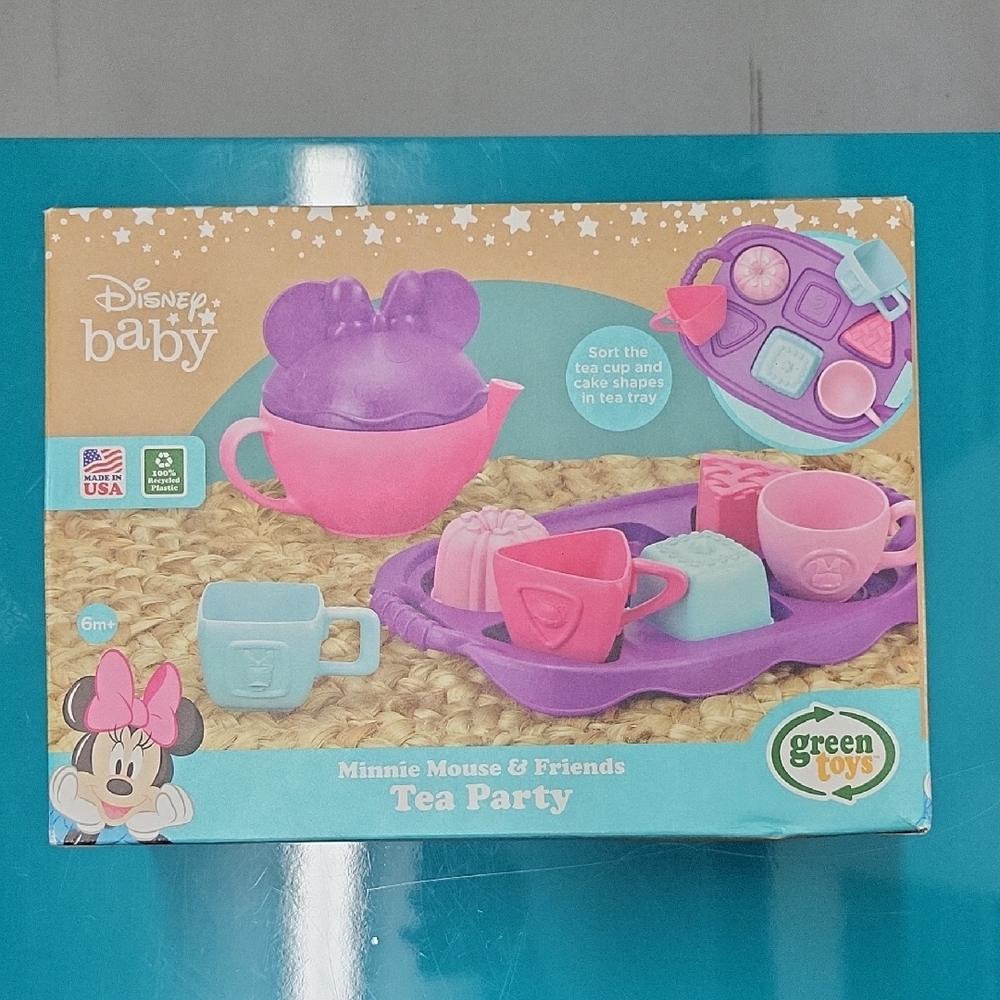Disney Baby Minnie Mouse Tea Party Set. Made in USA/ 100% Receycle Plastic